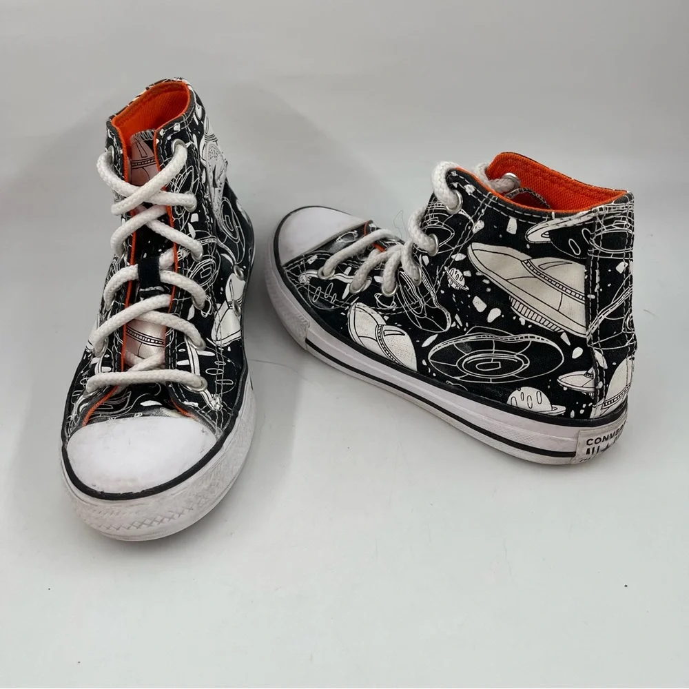 Converse Boys CTAS Black White Space Odyssey- SZ 2 Y -Hi Top Basketball Shoes